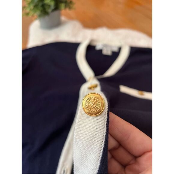 Vintage Norton Studio Navy & White Gold Buttoned Cardigan S - Picture 7 of 8